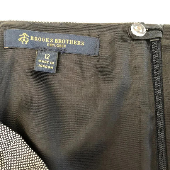 Brooks Brothers Explorer Wool Midi Pencil Skirt Navy Off White Check Print Sz 12 - Picture 10 of 13